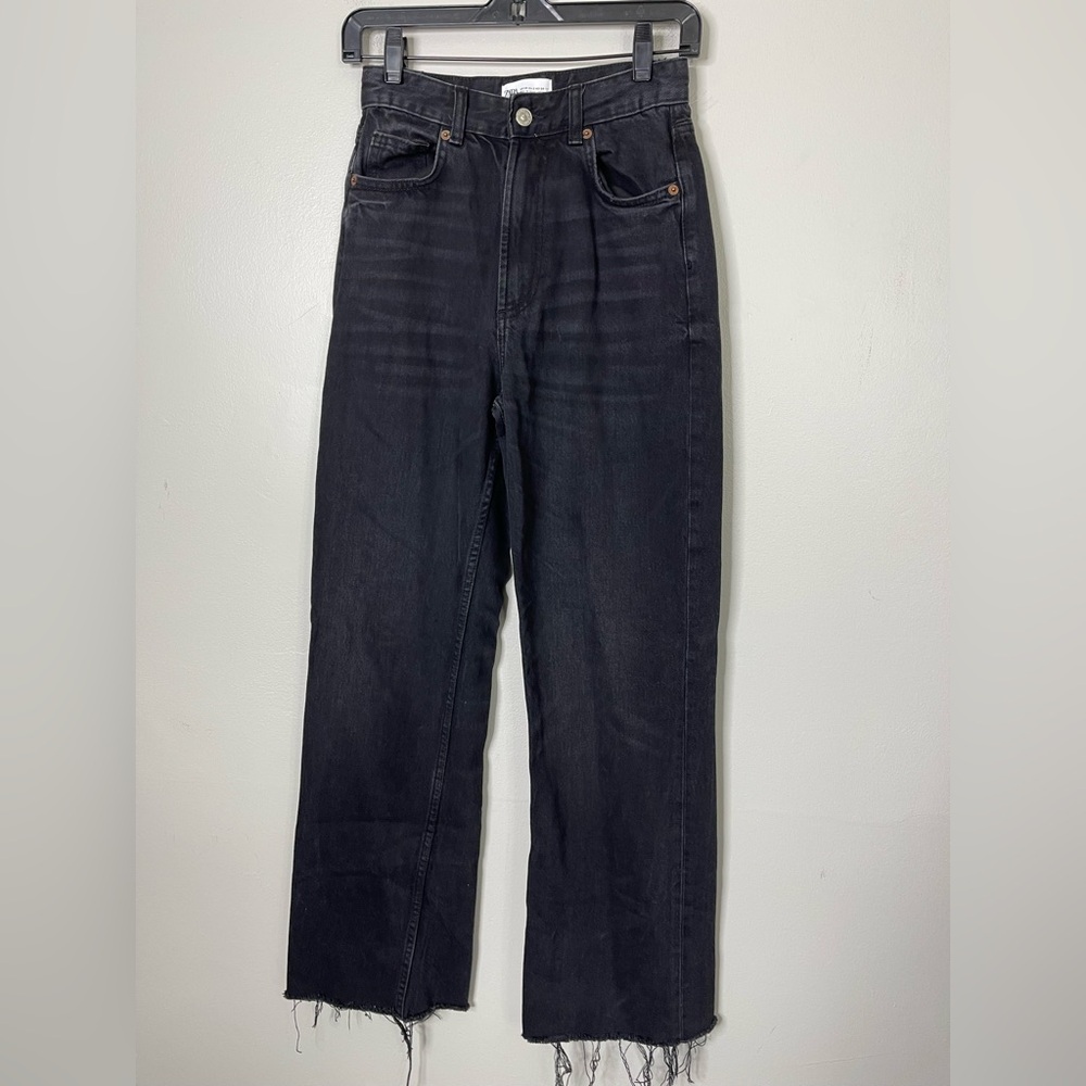 Zara Black High Rise Wide Leg Jeans US 2 - Picture 2 of 10